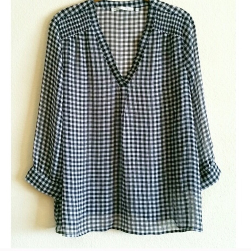 VIOLET + CLAIRE Gingham Check Popover Top Black & White Sz. S - Picture 4 of 8